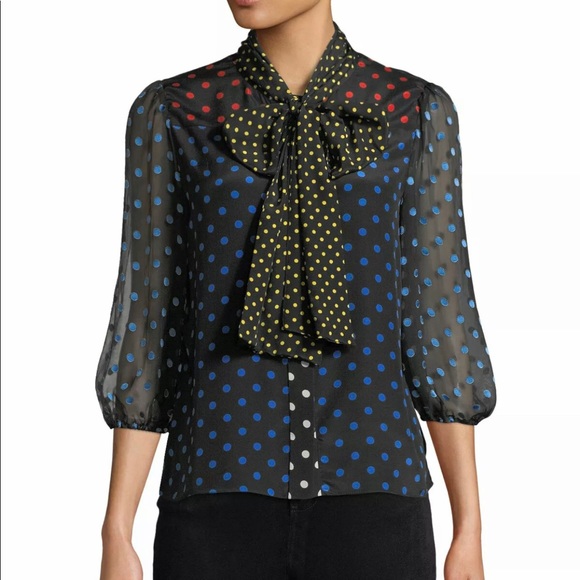 NWT-ALICA- OLIVIA Silk Jeannie Polka Dot Bow Collar - Picture 1 of 8